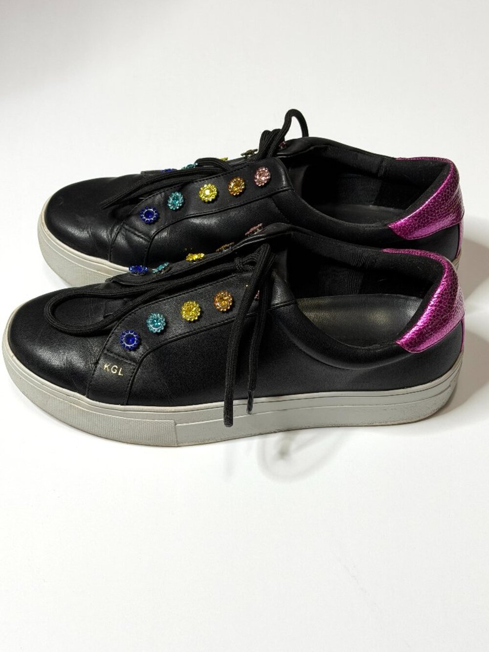 Kurt Geiger Black Leather Gemstone Sneakers- Women's 9 - Picture 1 of 6